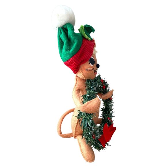 Annalee 2015 Holly Berry Mouse Elf Christmas Decor ~11” Wreath Red Hat Plush - Picture 6 of 8